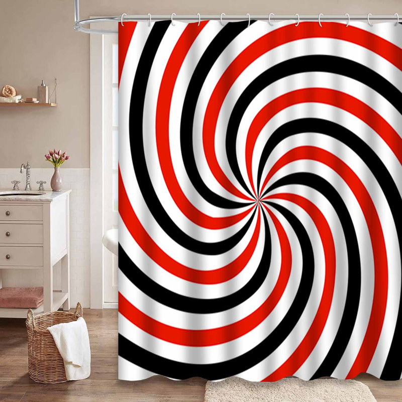 Rideau de douche rouge avec spirale rouge et noir avec 12 crochets, L 72 po x l 72 po