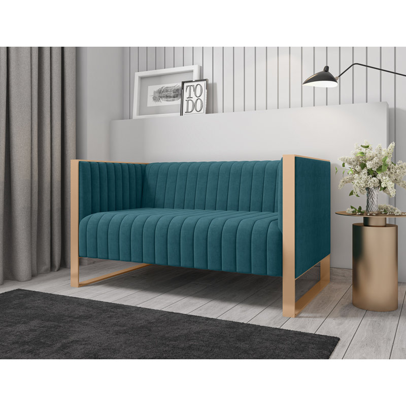 Causeuse en velours Trillium Mid-Century, Velours bleu turquoise