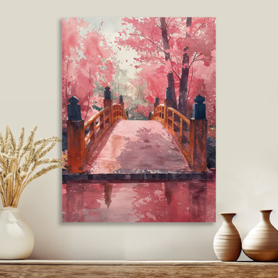 Pont rose de printemps rose sur fond de rêves - art mural