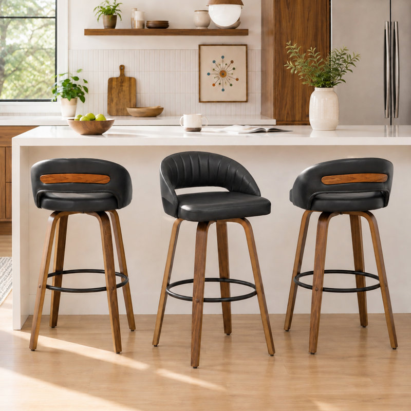 Tabourets de bar pivotants en simili cuir Lawrence, Noir, Tabouret de comptoir (siège d'une hauteur de 25,2