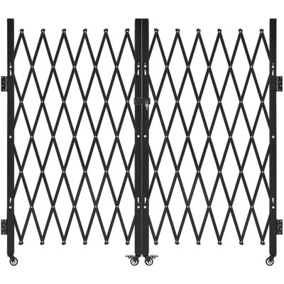Double barrière de sécurité pliante, barrière à ciseaux verrouillable avec roulettes pivotantes à 360 °, barrières rétractables en acier pour la sécurité d'entrée, garage, entrepôt et piscine, l 125,98 x 63,19 po