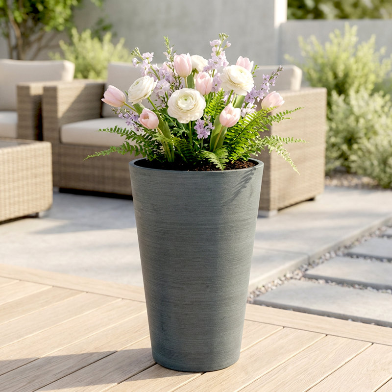 Miley Tall Round Taper Pot Planter, Charcoal, 13" H x 10" W x 10" D