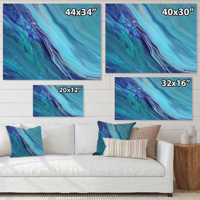Art liquide avec vagues sur fond bleu - Toile moderne, Toile tendue, H 34 po x l 44 po x P 1,5 po