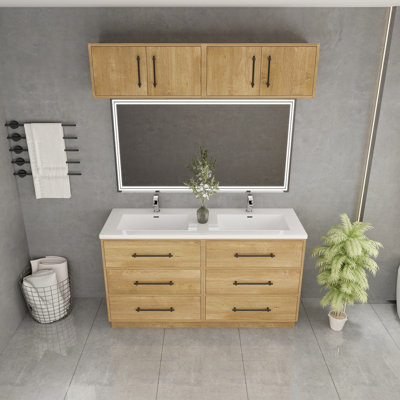 Meuble-lavabo autoportant de 60 po avec dessus double en acrylique renforcé Victoria