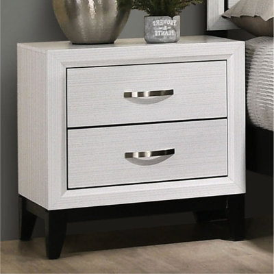 Table de chevet contemporaine, 1 pièce, conception bicolore blanche avec deux tiroirs et pieds en bois pour la chambre à coucher, bois d'ingénierie, l 23,5 po x P 16,5 po x P 25 po