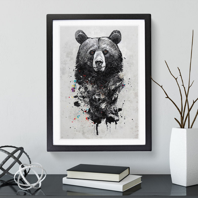 Graffiti Bear No.1 - Single Picture Frame Print, Black, 64cm H x 46cm W x 2cm D