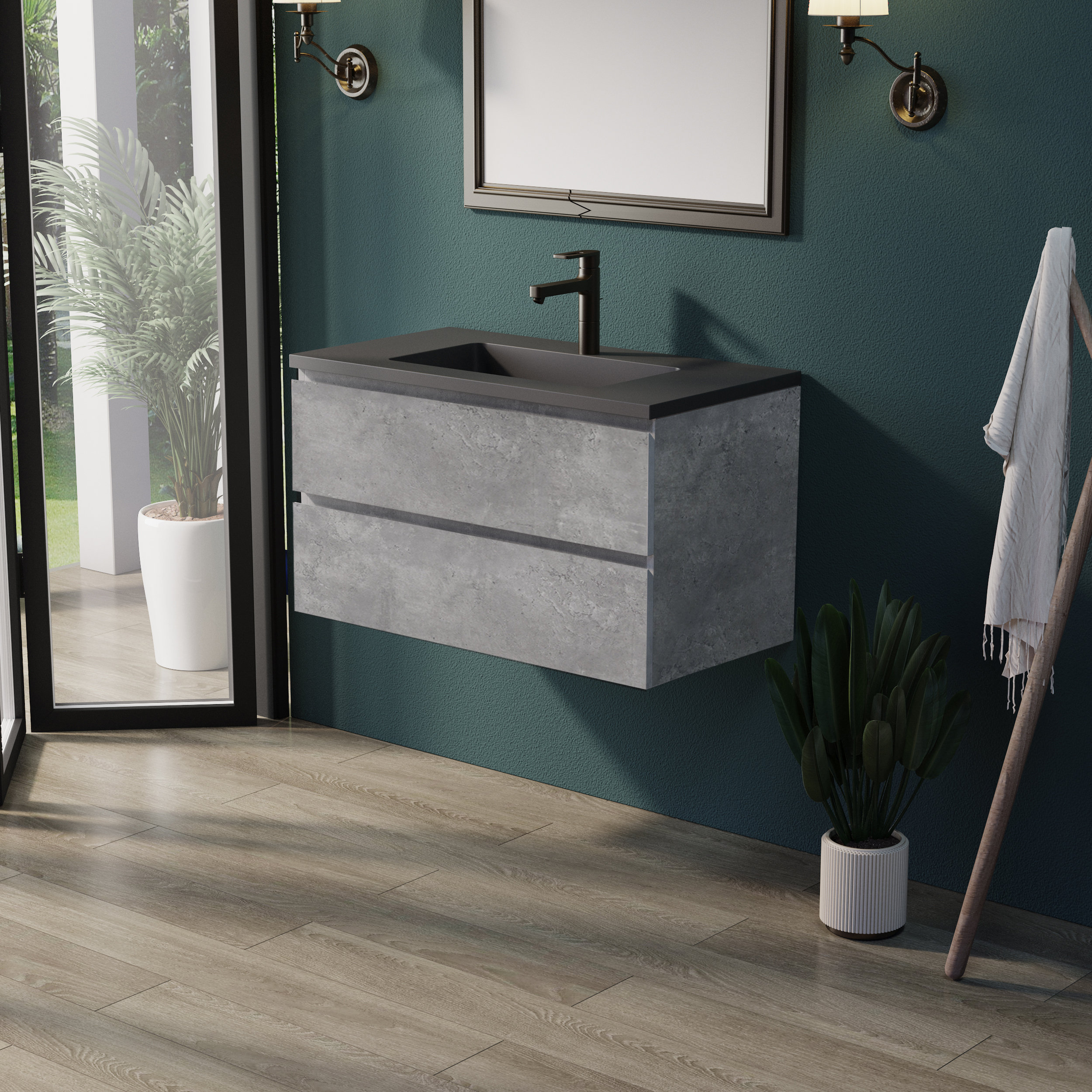 Latitude Run® 36 inch Single Gray Bathroom Vanity with Quartz Sink ...