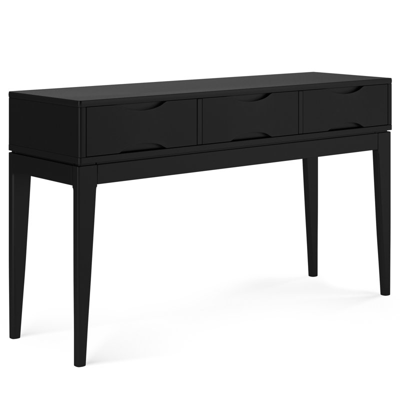 Harper 54"W Solid Hardwood Mid-Century Modern Storage Console Table with Drawers and Tapered Legs, Black