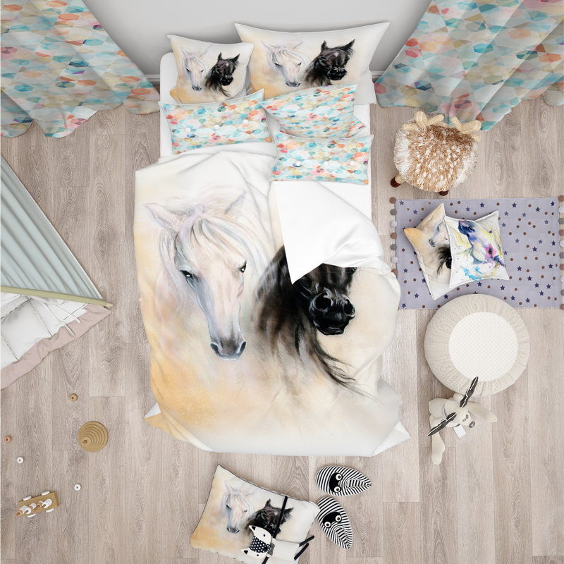 Ensemble de housse de couette pour têtes de cheval designart, Housse simple + 1 taie décorative