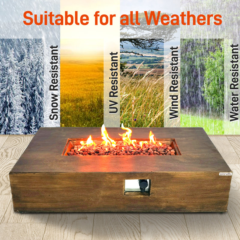 Brown Rectangular Gas Fire Pit Table with Adjustable Flame
