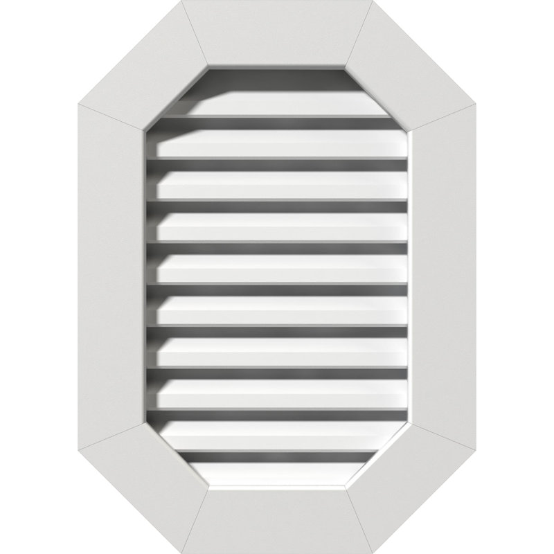 Évent à pignon octogonal vertical en PVC avec cadre plat blanc, H 37 po x l 35 po x P 3 po