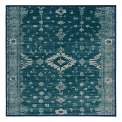 Machine Washable Overdyed Blue Area Rug