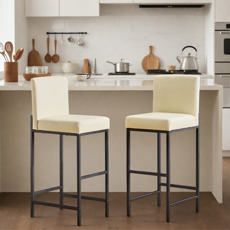 Bar Stools Set Of 4, 30'' Tall Barstools, Counter Height Bar Stools With Back Support, Faux Leather, Metal Legs, Upholstered Seat Cushion Modern Barstool, Use For Kitchen Island Home Bar, Beige