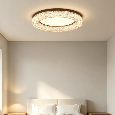 Plafonnier 3 teintes noyer minimaliste 18,7 po à intensité variable