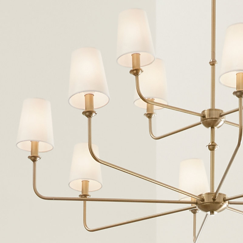 12 - Light Steel Dimmable Tiered Chandelier, Gold