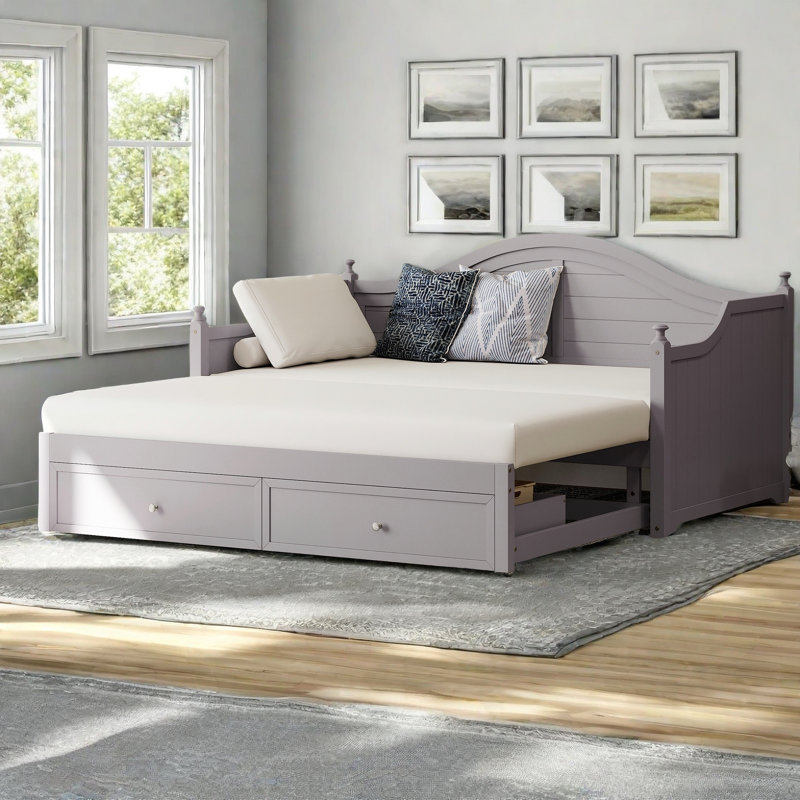 Storage Daybed with Extended Pop Up Trundle,Drawers, Light Gray