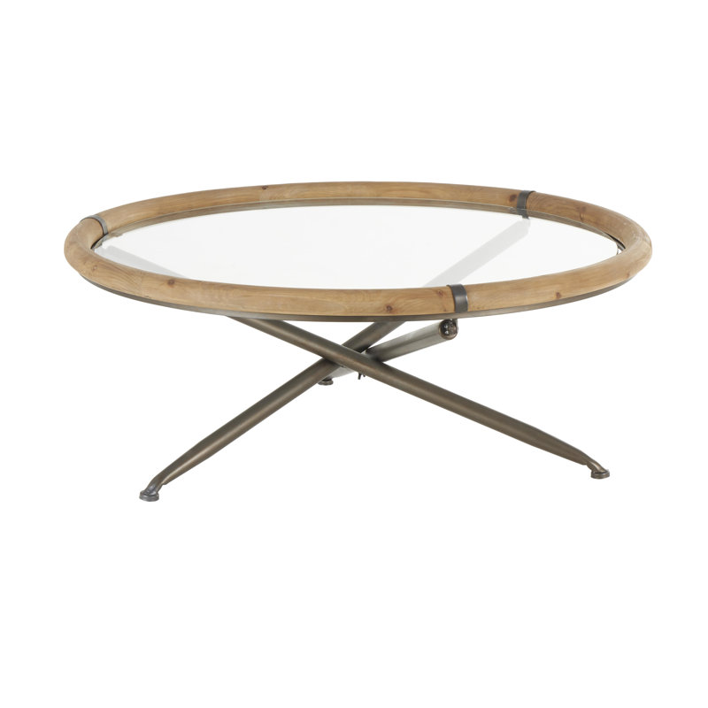 Boland Cole And Grey Round Coffee Table With Brown Wooden Framed Glass Tabletop