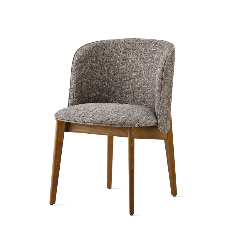 Abrey Upholstered Armchair with Wooden Base, Taupe, Walnut