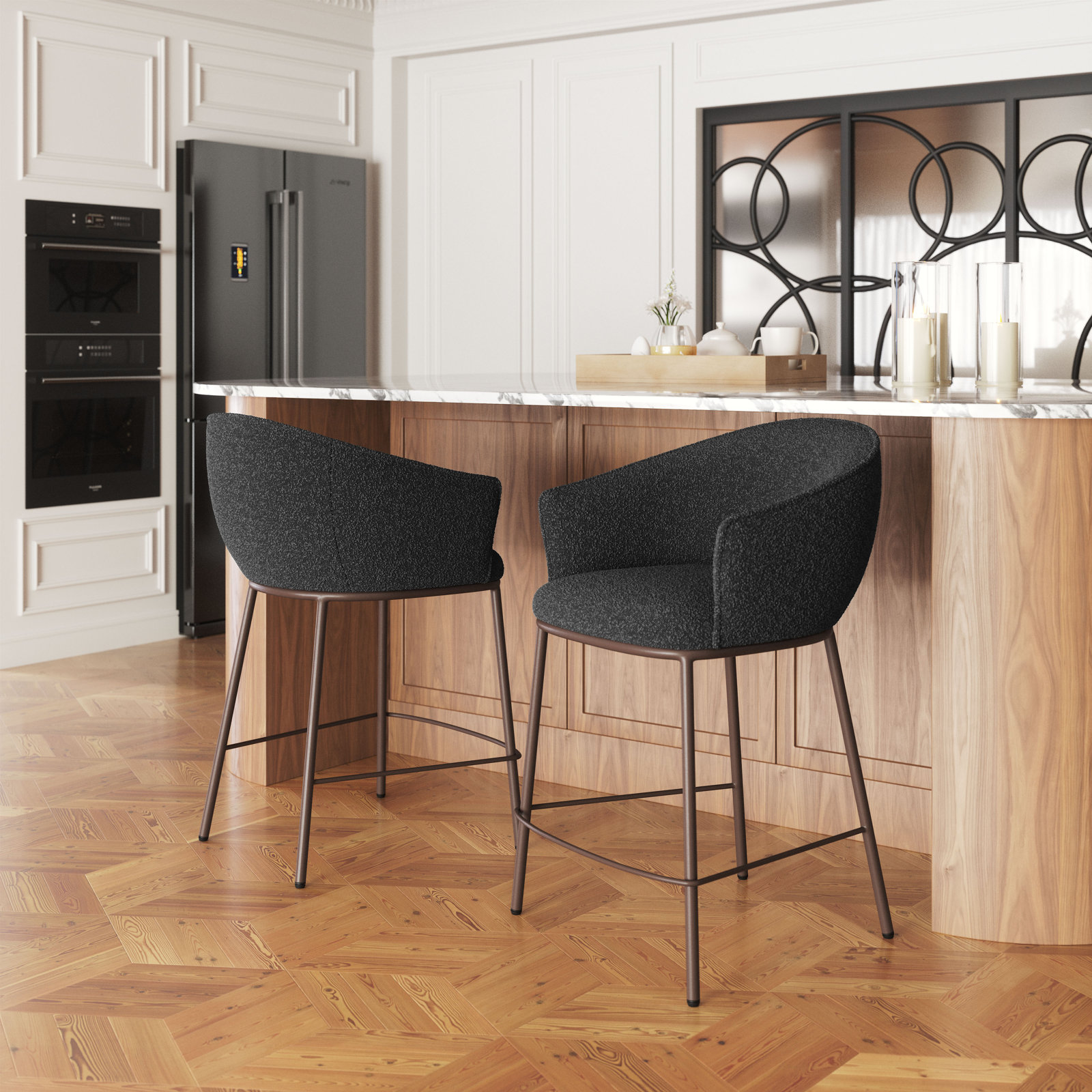 Essen Upholstered Counter Stool, Counter Stool (25.6" Seat Height), Black, Bronze