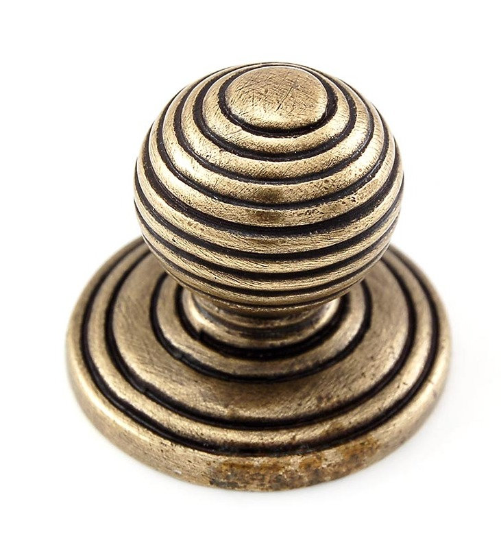 Sanzio Round Knob, 1" H x 1" W x 1.25" D, Antique Brass