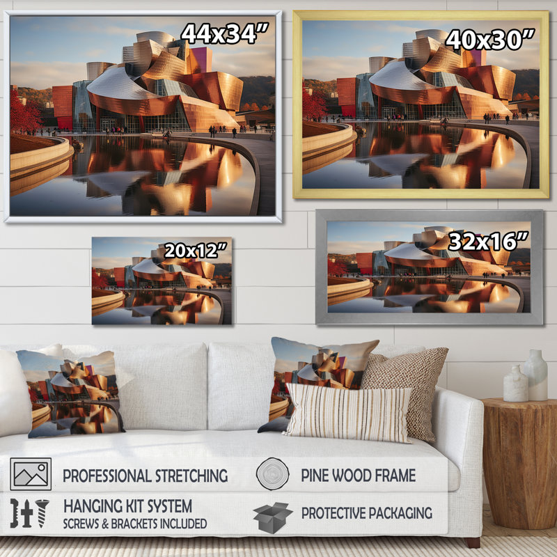 Spain Guggenheim Museum In Bilbaoin II - Spain Wall Art Living Room, H 30 po x l 40 po x P 1,5 po, Cadre simple noir
