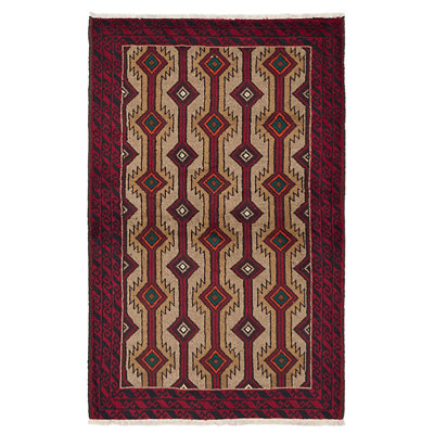 Tapis brun Baluch 3 pi 5 po x 5 pi 5 po