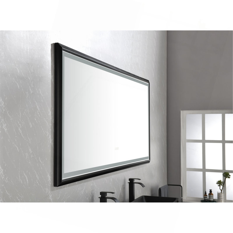 Miroir de salle de bain surdimensionné à DEL à cadre rectangulaire anti-buée