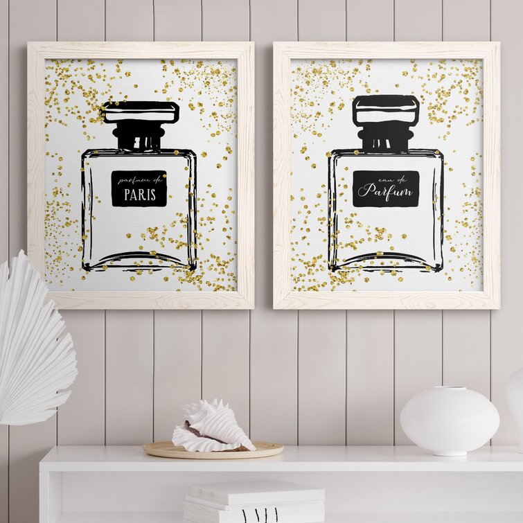 Glitter Perfume I - 2 Piece Picture Frame Painting Set on Canvas (Set of 2) House of Hampton Frame Color: Gray Framed Canvas, Size: 20 H x 34 W x 1