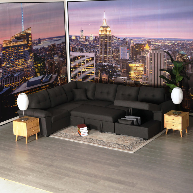 Canapé modulaire rembourré 7 pièces Yvonne, Mélange de lin gris foncé