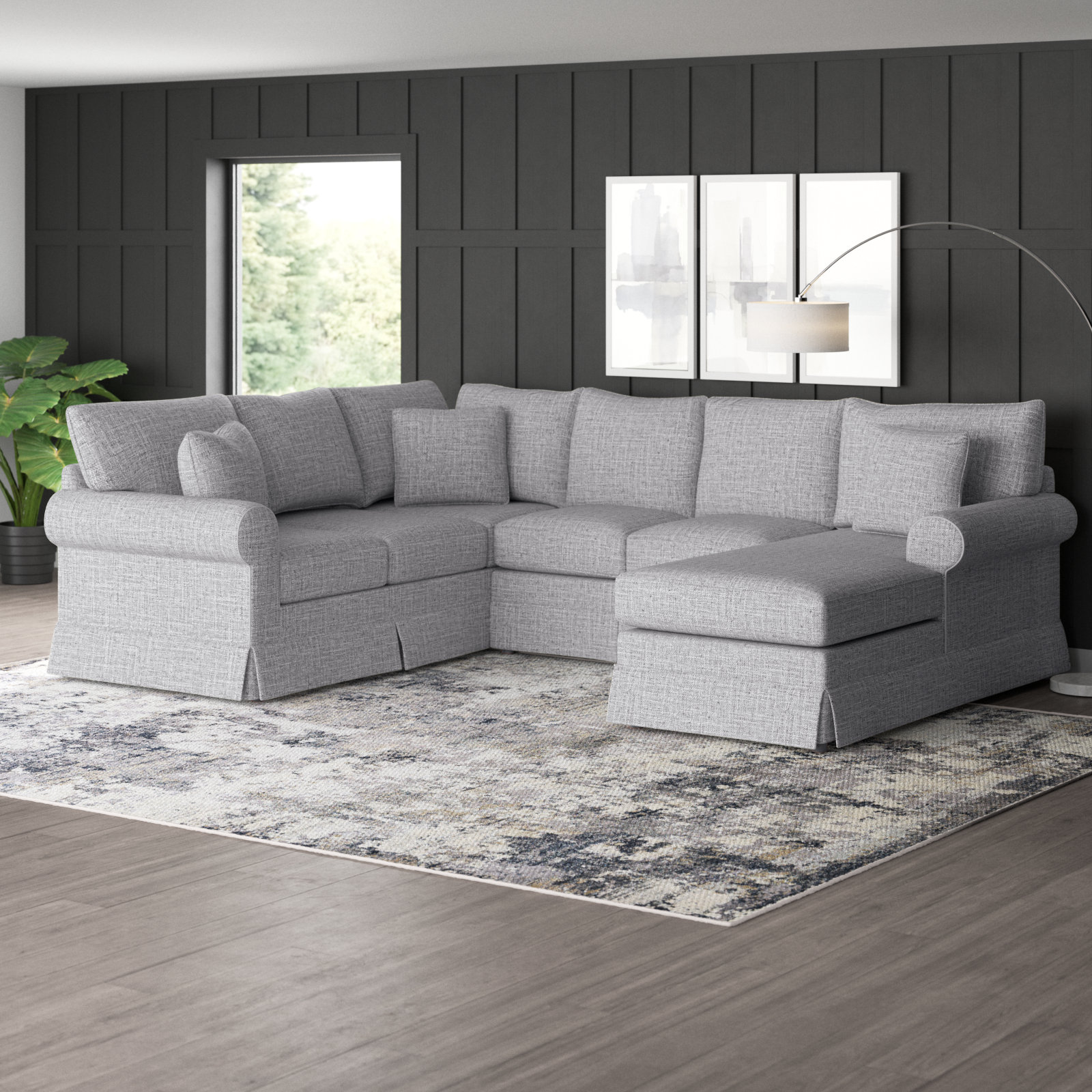Friedman Upholstered Chaise U-Sectional, Classic Indigo Denim, Left Hand Facing