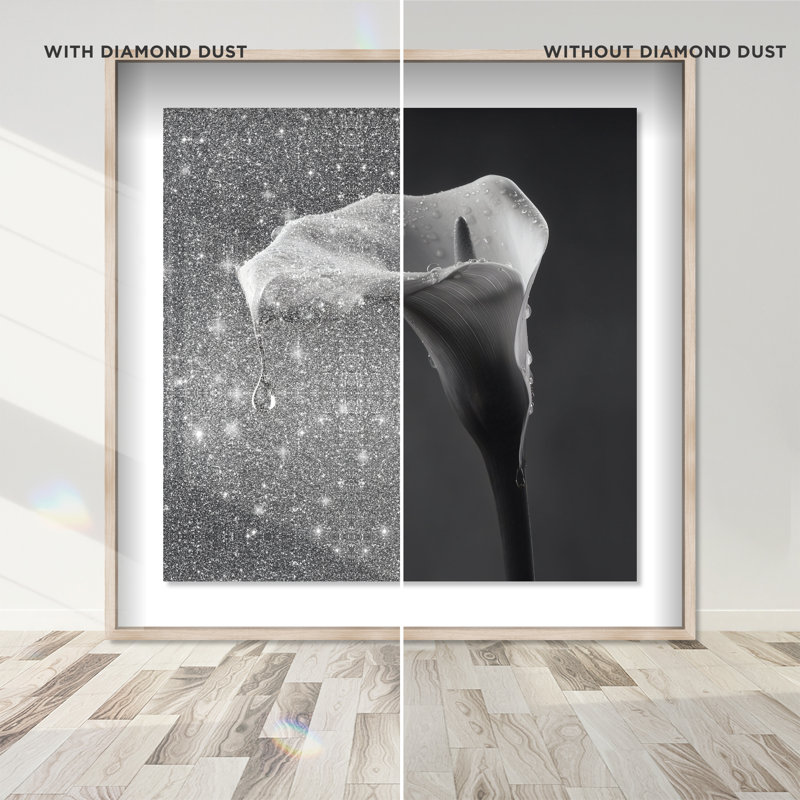 Midnight Rain Shadowbox Floral & Botanical Print by Oliver Gal, Black Frame, 12 x 12, 25.5"H x 25.5"W, Natural Oak Shadowbox
