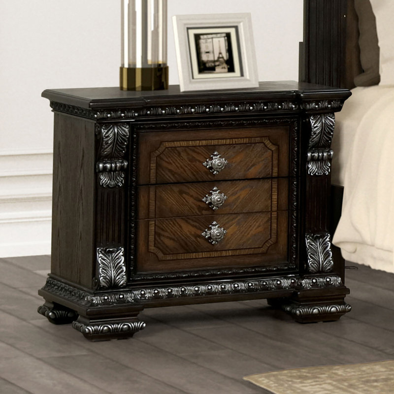 Table de chevet avec tiroir caché USB A-C, espresso