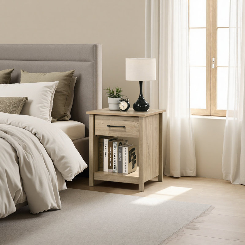 20"W 1-Drawer Nightstand Bedside Table, Light Oak