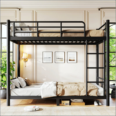 Lit superposé simple TG au-dessus de simple TG pour adolescents et adultes, peu encombrant / sans sommier, tube rond, converti en deux lits, noir