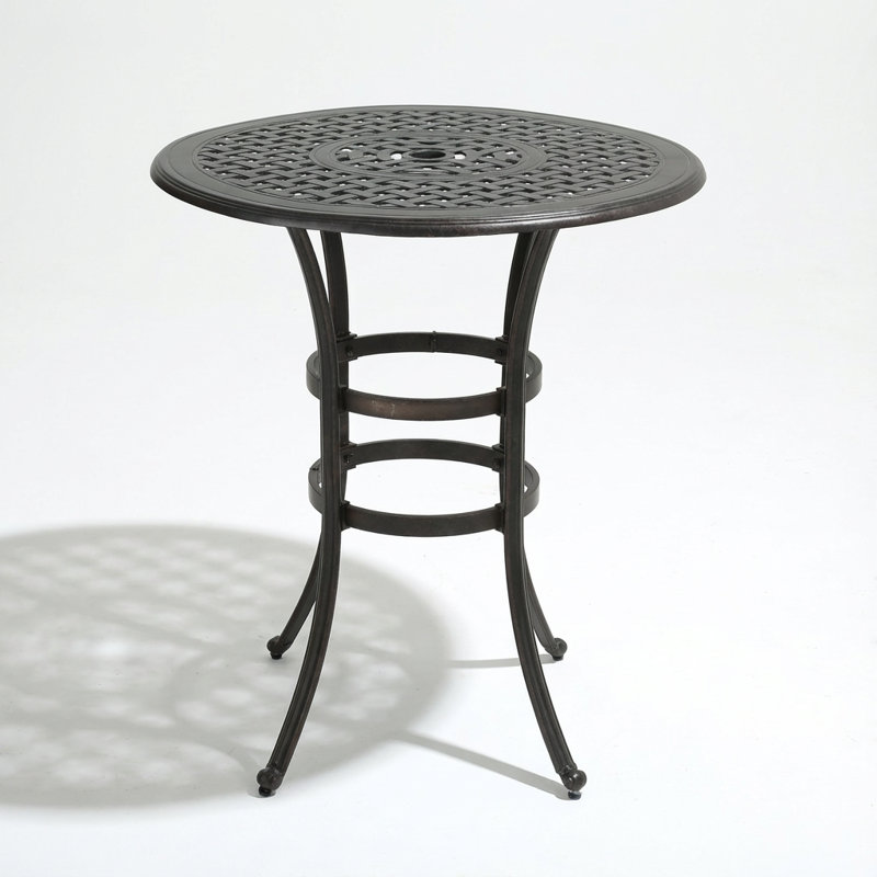 Traditional Cast Aluminum Bar Table with Lattice Pattern Top and Umbrella Hole