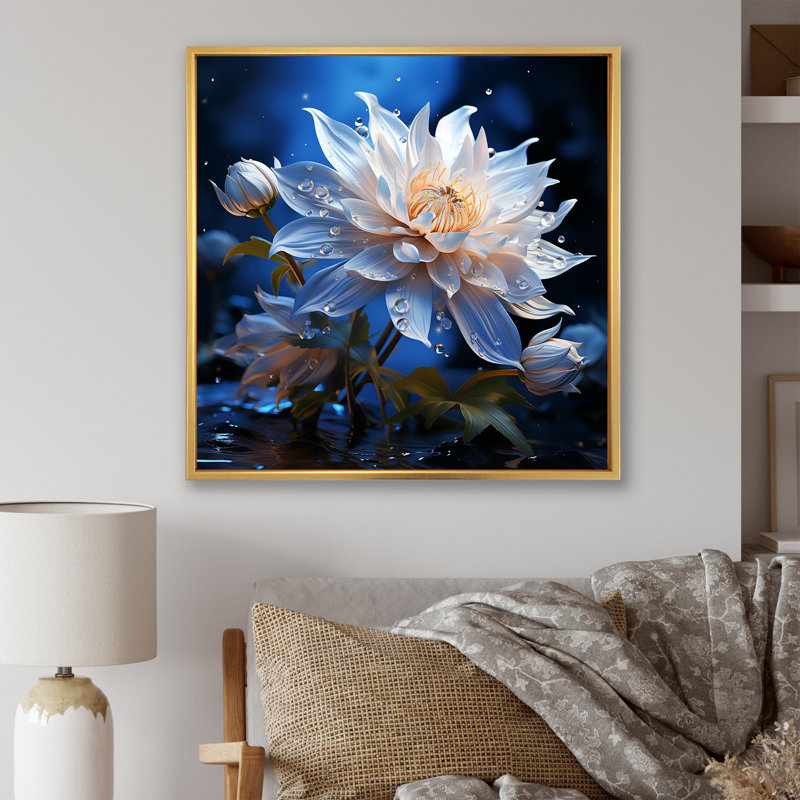 Harmonie de bleuet cristal sur toile, Cadre flottant doré, H 36 po x l 36 po x P 1,5 po