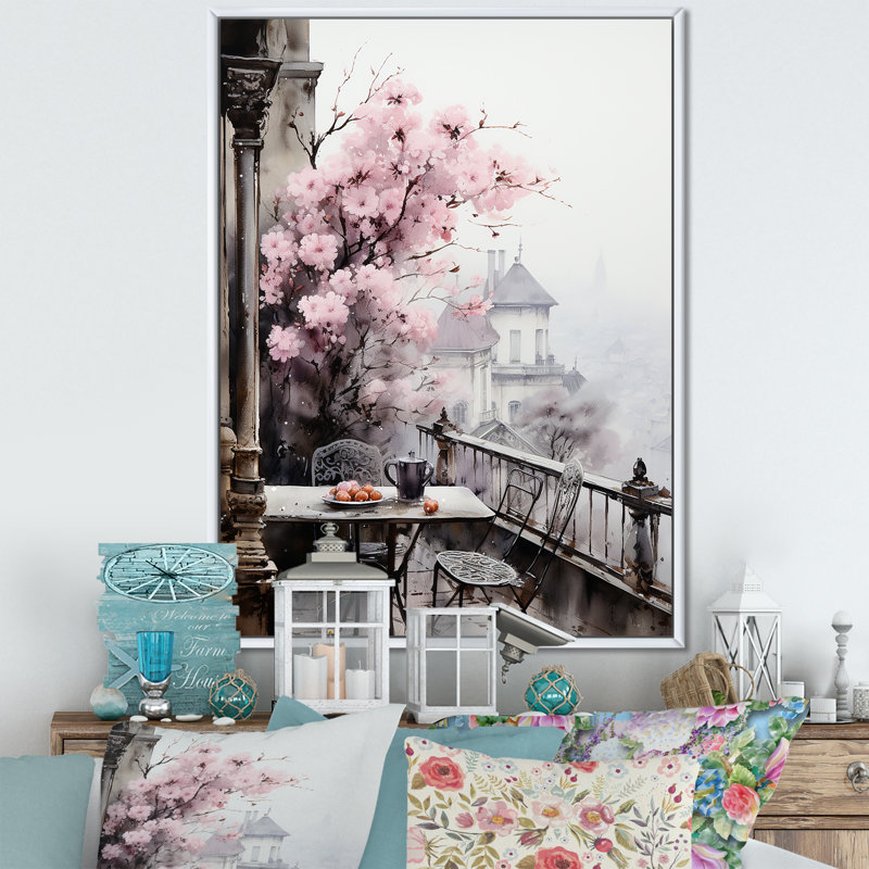 «Pink Paris Montmartre Mist», reproduction sur toile, Cadre flottant blanc, H 44 po x l 34 po x P 1,5 po