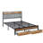 Metal Platform Bed Frame with Velvet Button-Tufted Headboard, 2 Storage Drawers, LED Light & USB Charging Port, Heavy Duty, Brown Wooden Panel, No Box Spring Needed-623376531