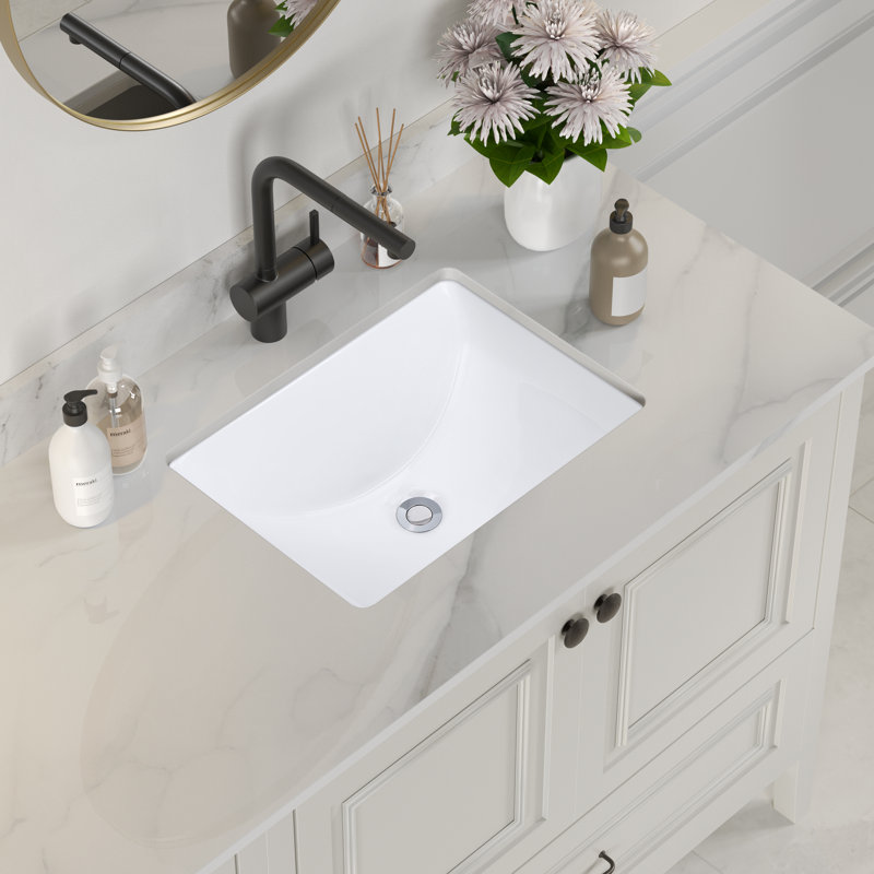 Wells Sinkware Rectangular 20 x 15 Ceramic Undermount Bathroom Sink Vanity White, White