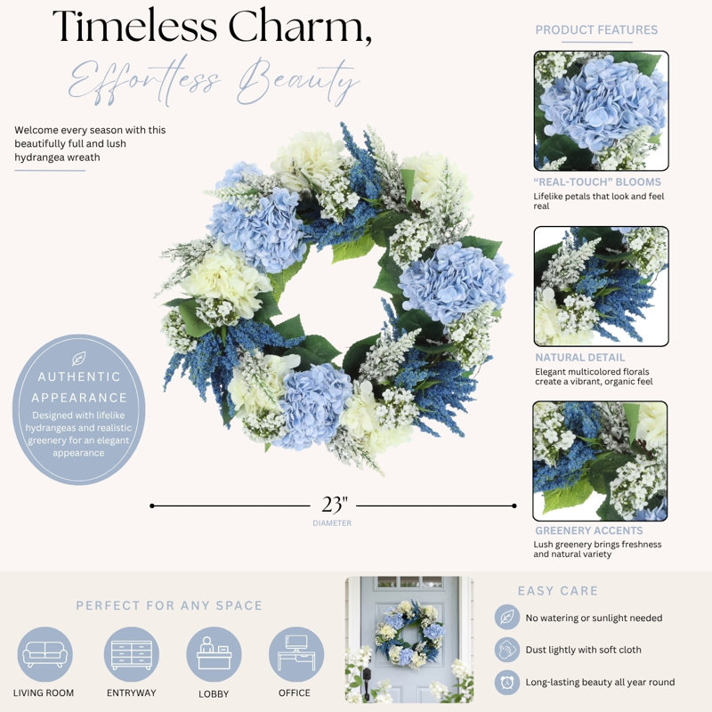 26" Assorted Hydrangea, Heather and Lilac Wreath