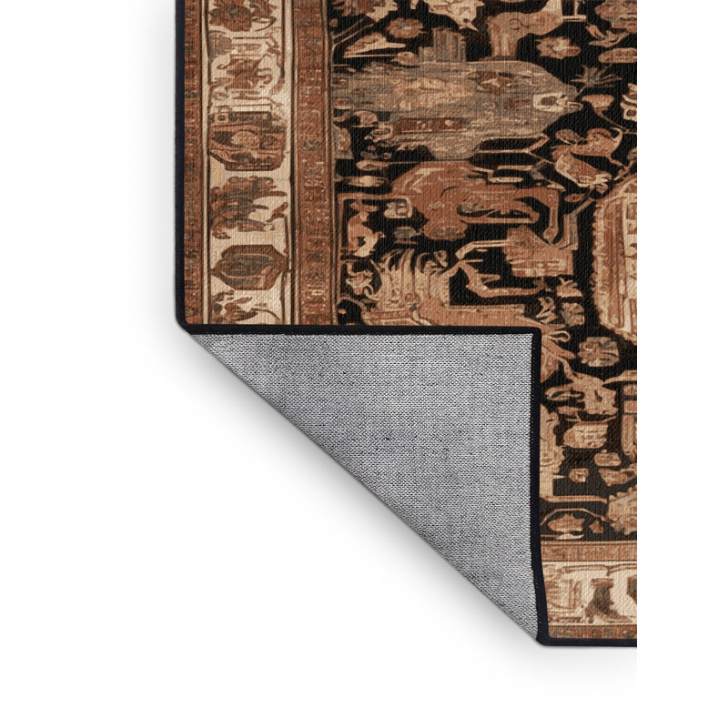 Machine Washable Persian Brown Area Rug, Round 6'