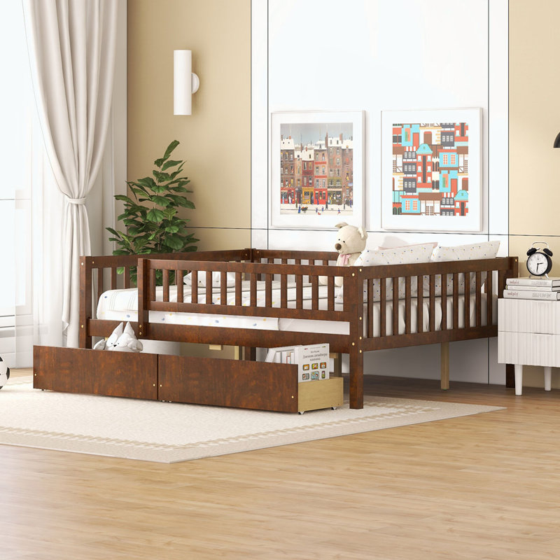 Daybed Wood Bed with Two Drawers, Walnut, Full