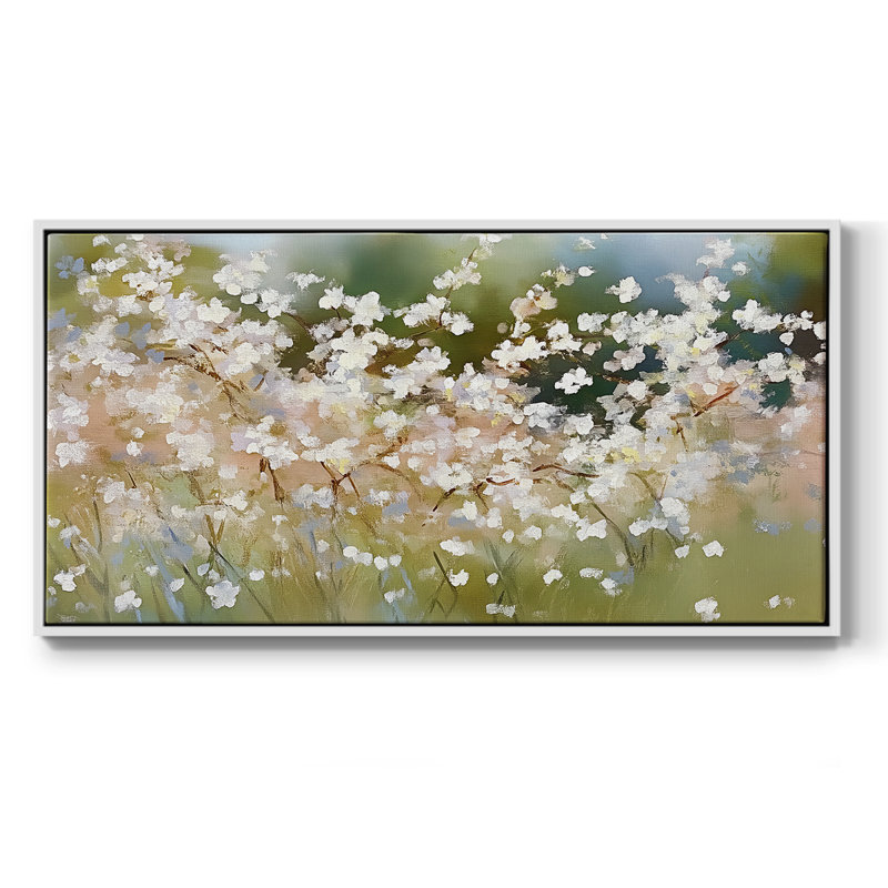 Botanical Series-CC XXIV- Toile tendue avec châssis tendue, prête à être accrochée, H 21 po x l 41 po, Blanc