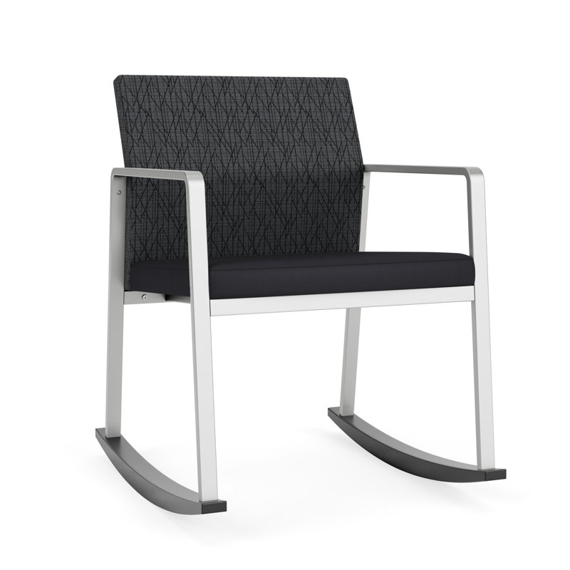 Chaise berçante Gansett, Argent, Portes ouvertes en tissu bleu marine