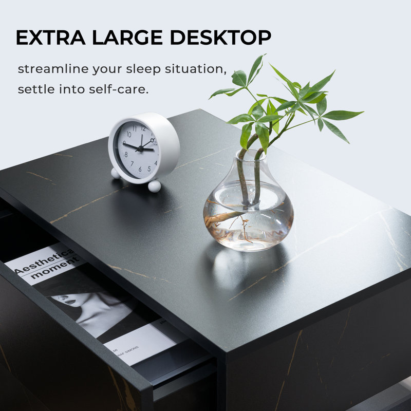 Gold and Black Modern Engineered Wood Nightstands with LED Lighting
