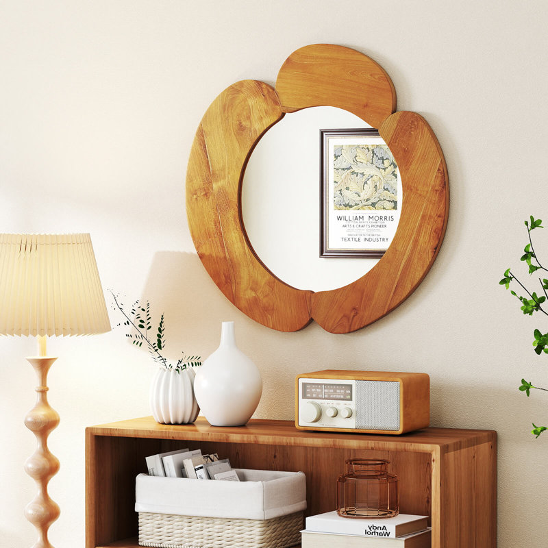 Miroir de salle de bain mural irrégulier avec cadre en bois de teck