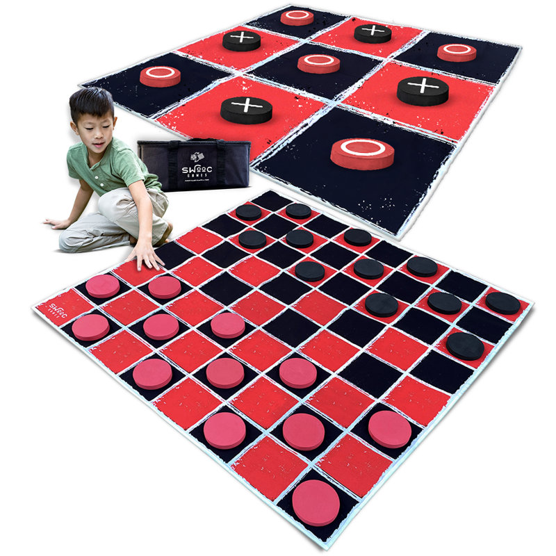 Giant Checkers and Tic Tac Toe Game, 48"H x 48"W x 5.9"D