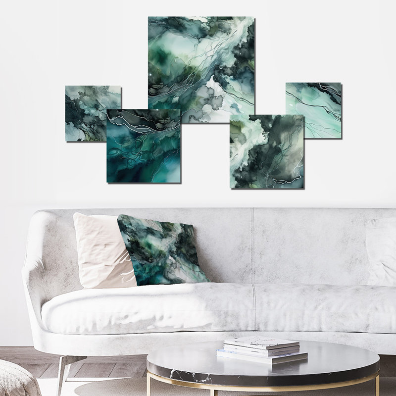 Décoration murale géométrique moderne vert et bleu marbré Dreamscape III