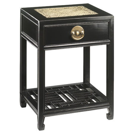 Hangzhou 45cm W Solid Wood Bedside Table, Black Lacquer