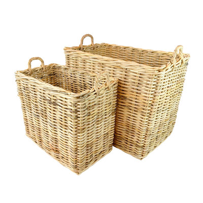 Dearl Rattan Rectangle Baskets with No Wheels
